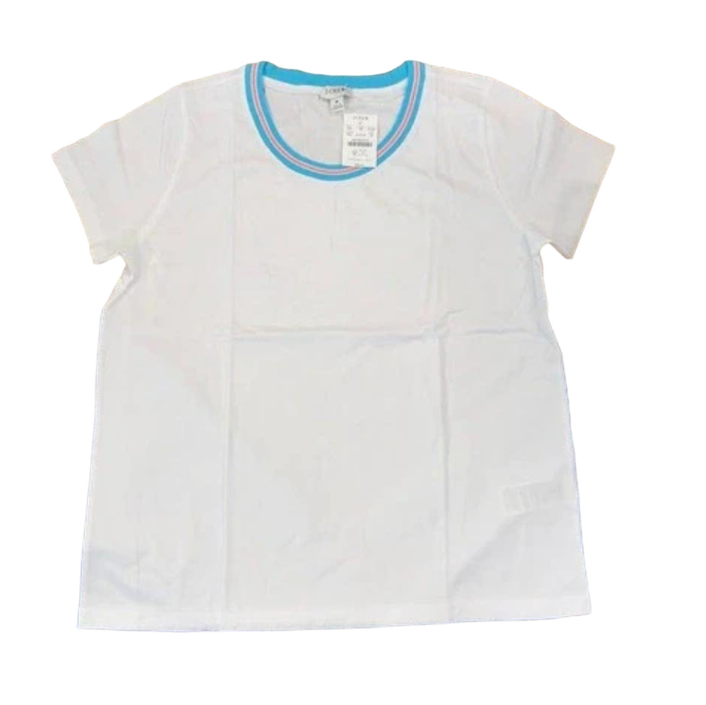 NWT J. Crew White W/Blue & Pink Striped Ringer Cotton Tee - SIZE M